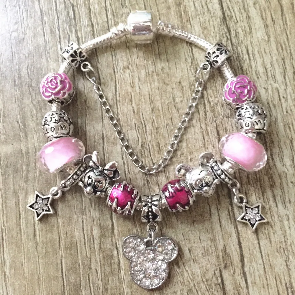 Европейские браслеты с изображением Микки Мауса, очаровательные бусины, подходят для новых браслетов и браслетов, изысканные Семейные браслеты, сделай сам, ювелирное изделие, подарок 16-22 см