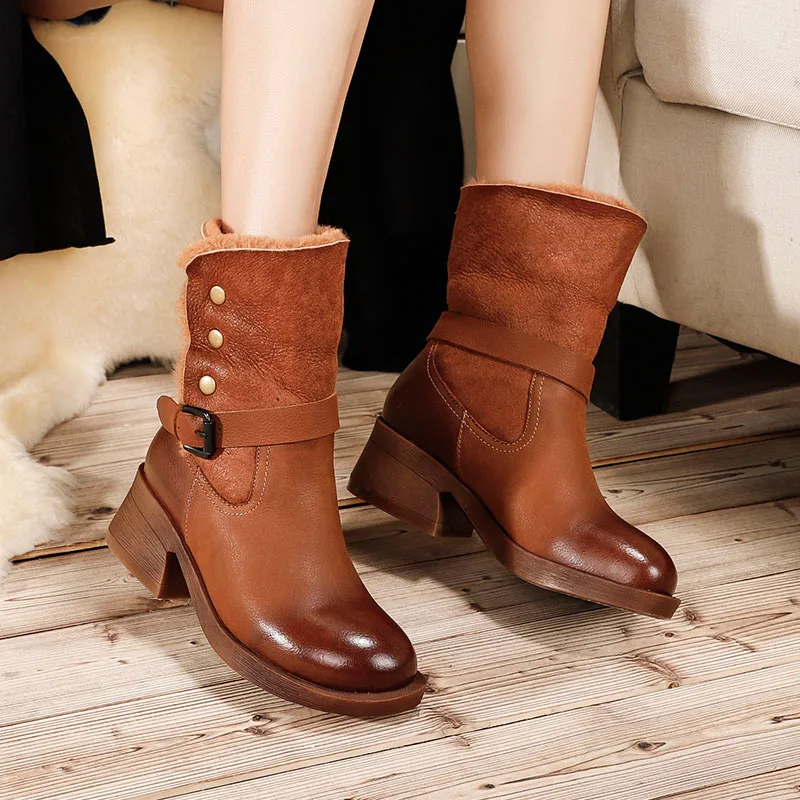 

VALLU 2018 Winter Shoes Ladies Snow Boots Round Toes Buckle Genuine Leather Soft Comfort Female Footwear Women Ankle Warm Boots