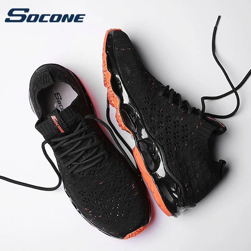 

SOCONE New Arrived Sport Shoes Men Fashion Sneakers Air Sole Laceup Athletic Walking Mesh Men Running Shoes Breatheable Shoes