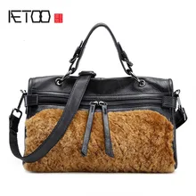 AETOO первый слой кожи кроличий мех мотоциклетная сумка текстура молния кожаный плечевой ремень женская сумка