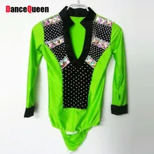 Men/Boy Latin Dance Top Green/White/Rose Male Ballroom Dance Shirt Spandex&Bright Drill Clothing For Ballroom Dancing DQ6043