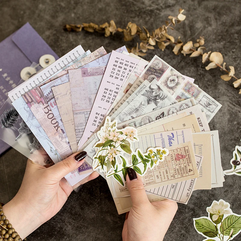 

46pcs Retro Plant Handbook Material Package vintage memo collage tag daily background Decorative Sticker DIY Scrapbooking Diary