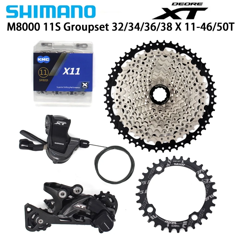 

Shimano DEORE XT M8000 11 Speed bike Derailleurs 11-46/50T Cassette + Chainring + KMC X11 Chain MTB bike Groupset 32/34/36/38T