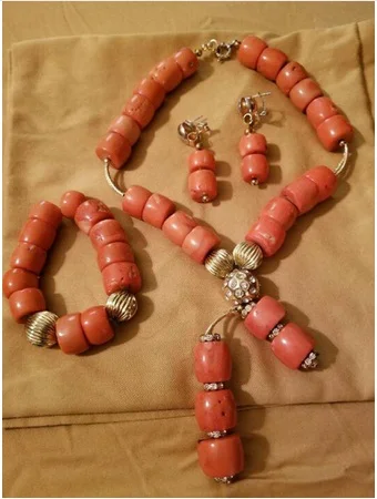 Модное натуральное коралловое ожерелье с кулоном набор коралловый свадебный набор украшений для женщин Африканские свадебные бусы ABH797