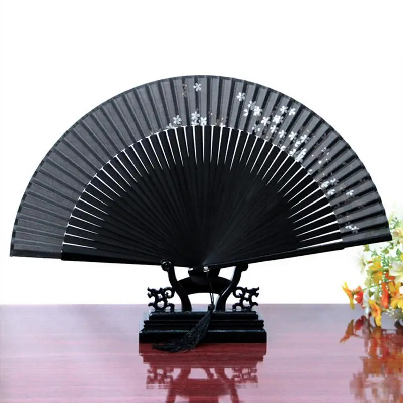 Винтажный Шелковый бамбуковый ручной вентилятор Японский складной веер(черный