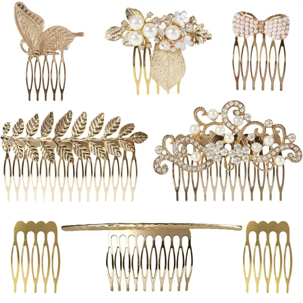 

8 Pack Large Gold Pearl Metal Hair Side Combs Clip Grip Clasp Barrettes Pins for Women Bridal Wedding Veil Decorative Headpiece