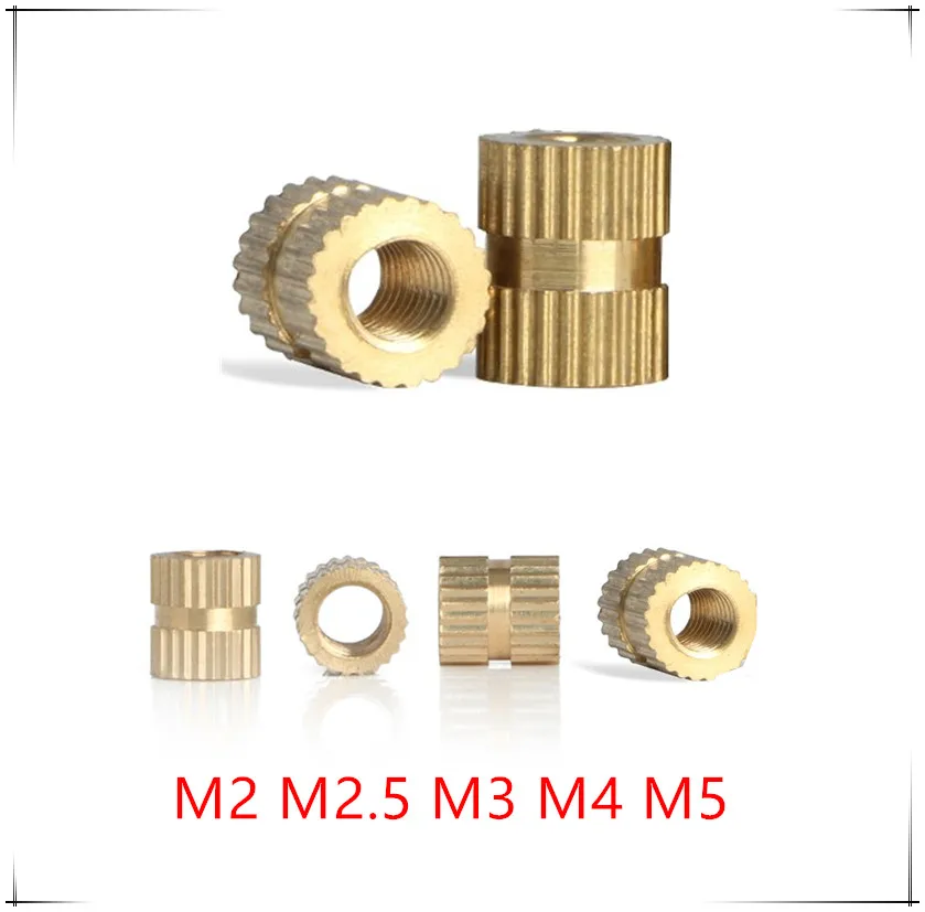 Латунная вставка накатанные гайки M2 M2.5 M3 M4 M5 * L-3.5/4 2/5/6(OD) встраиваемые детали для