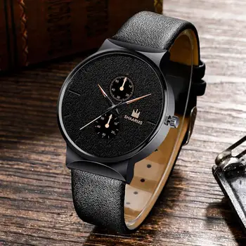 

Fashion Men'S Leather Band Watches Stainless Steel Quartz Wristwatch Male Simple Business Watches Black Clock Relogio Masculino