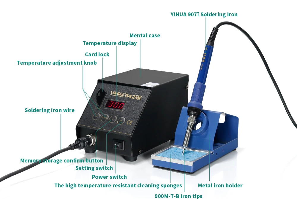 YIHUA942 Soldering Stations Lead Free Imported Heater ESD Digital Soldering Station Repair Card Iron Soldering Station 110/220V