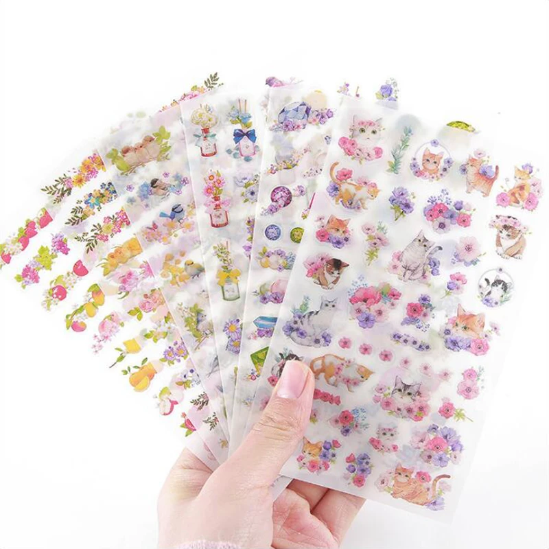 

6 Sheets /Bag Washi Sticky Paper Stickers Cat And Flower Patterns Decoracion Scrapbooking DIY Office Stationery School Supplies