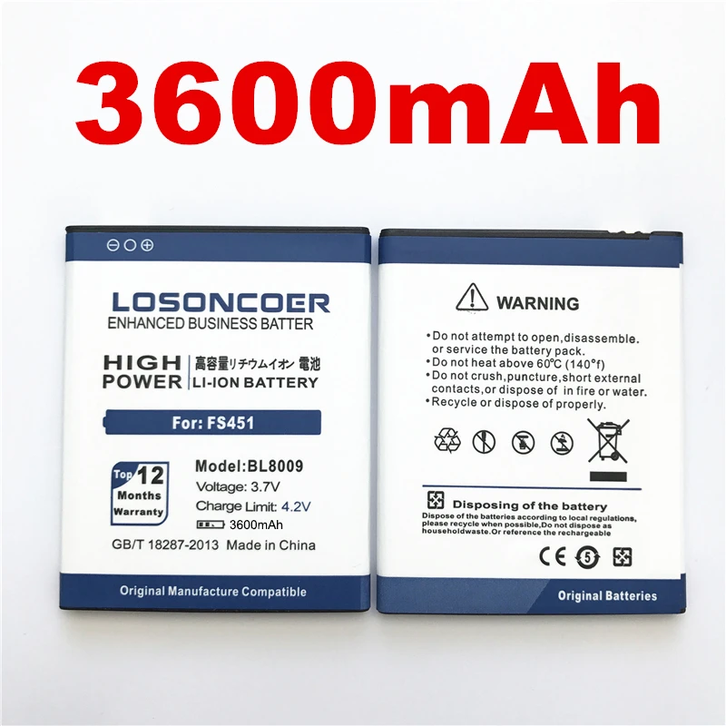 

100% Original LOSONCOER 3600mAh BL8009 High quality battery for Fly FS451 Nimbus 1 battery