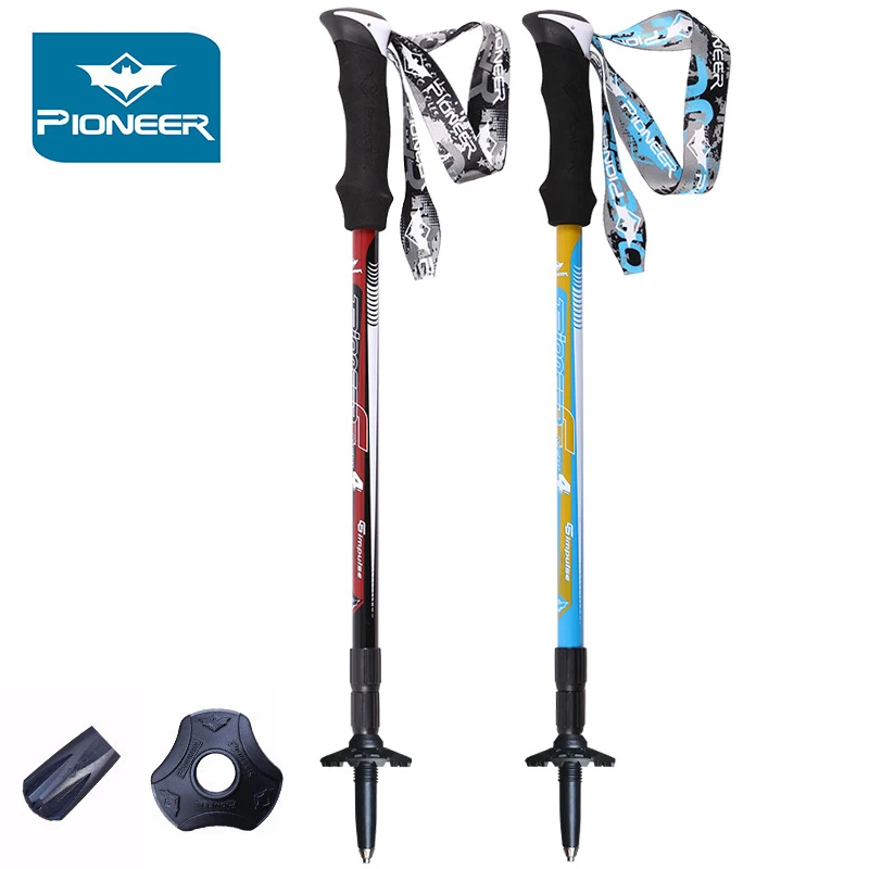 2Pcs PIONEER Carbon Fiber Trekking Poles Ultralight Adjust Walking Stick Durable 