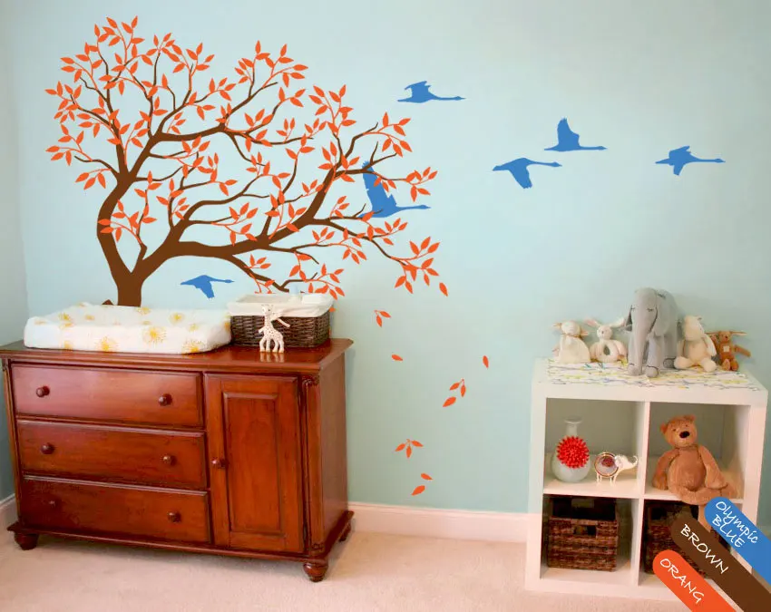 

Large Trees Wall Decals With Swans Big Tree Wall Stickers For Kids Room Baby Nursery Wall Art Home Decor Vinilos Paredes JW221