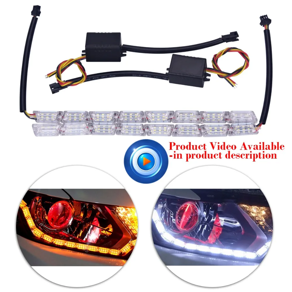 

2PCS 8SMD Turn Signal Light Steady Crystal Bar DRL Yellow Knight Rider Strip LED Car Daytime Running Light Car Tuning 12V