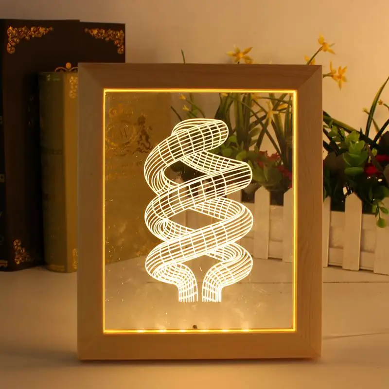 Photo Frame Abstract LED Table Lamps For Bedroom Living Room Illusion 3D LED Night Light Art