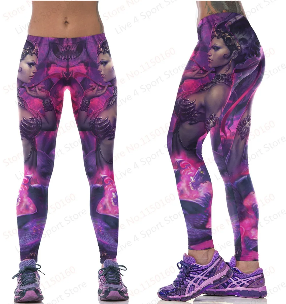 Peach Pink Women Sports Yoga Pants 3D Print Female Angel Yoga Pants Evil Queen High Elastic