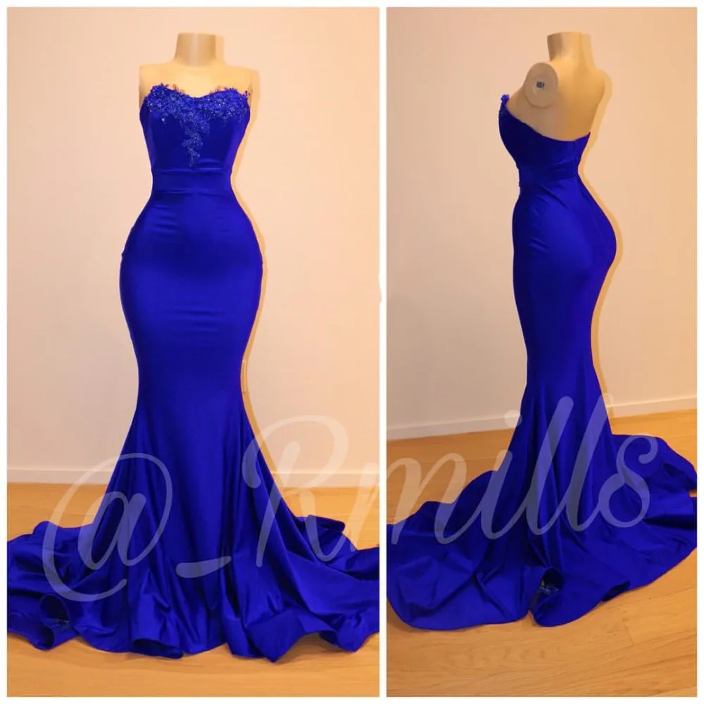 Mannequins Mermaid Prom Dresses 2019 Royal Blue Long Spandex Real
