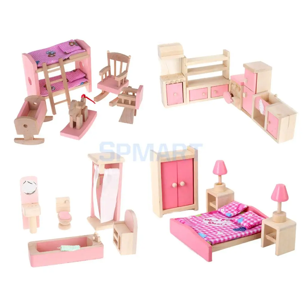 Spmart 4 компл. кукольный домик Мебель Kid Игрушка Ванная комната комплект Ванная комната Спальня модели