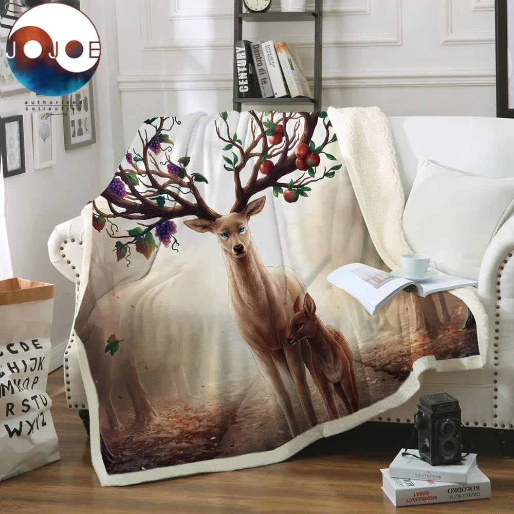 

Seasons Change by JoJoesArt Throw Blanket Floral Deer Sherpa Fleece Blanket for Beds Sofa Elk Maternal Love Bedding 130x150