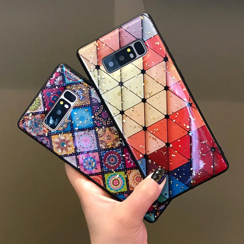 

Fashion Gold Foil Bling Phone Case For Samsung Galaxy S10 Plus Lite S8 9 Plus Note8 9 Rhombus Palace Flowers Soft Cover for S10E