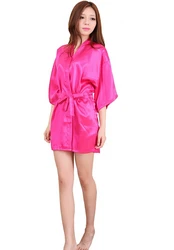 Women's Elegant Silk Satin Short Kimono Robe - Luxe Bridal & Bridesmaid Loungewear - S (Rose)