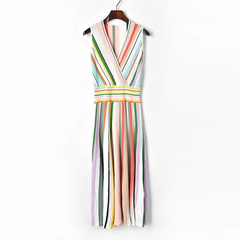 

Summer Korean Office Lady Knit Sweater Striped Dress Women Casual Club Dress 2019 New Autumn Elegant Vintage Loose Cotton Dress