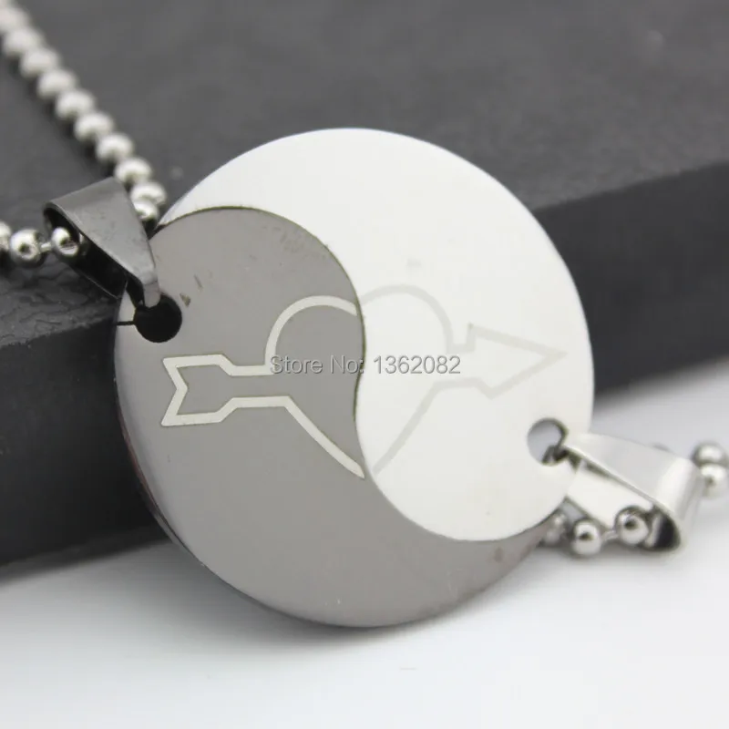 

New Black Silver Tone Stainless Steel 1 Pair Tai Chi Yin and Yang Couple Pendants Chain Necklace Valentine's Gift MN236