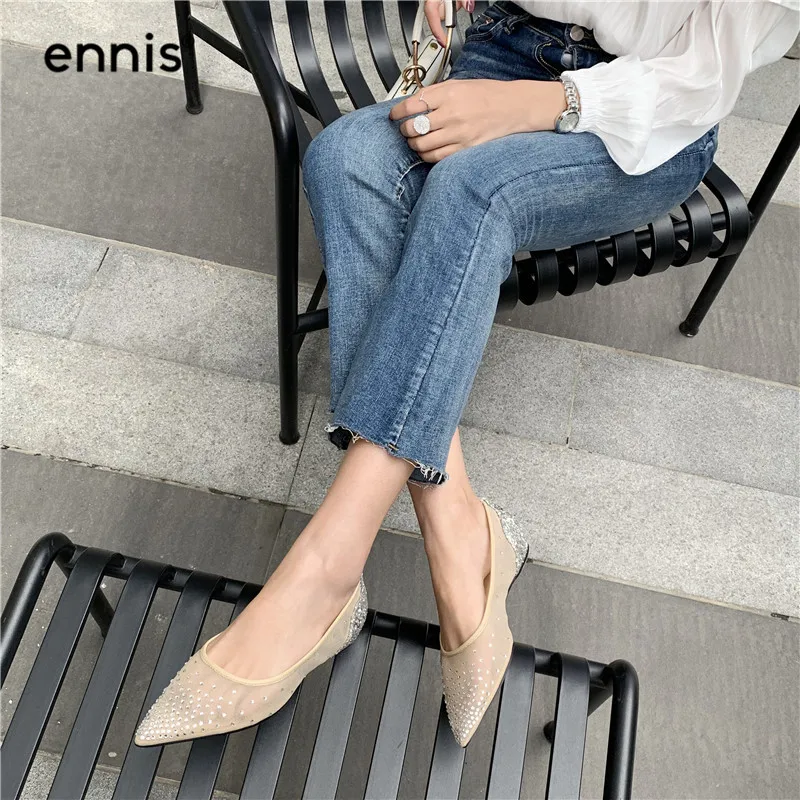 ENNIS/ г.; модная женская обувь из сетчатого материала; туфли на плоской подошве со стразами; блестящие лоферы на плоской подошве с острым носком; женская повседневная обувь; Летняя обувь; C9100