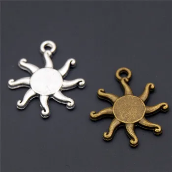 

30 pcs Silver Color Bronze Sun Charm Pendant Jewelry Pendant Charms Findings 19x17mm A650/A99