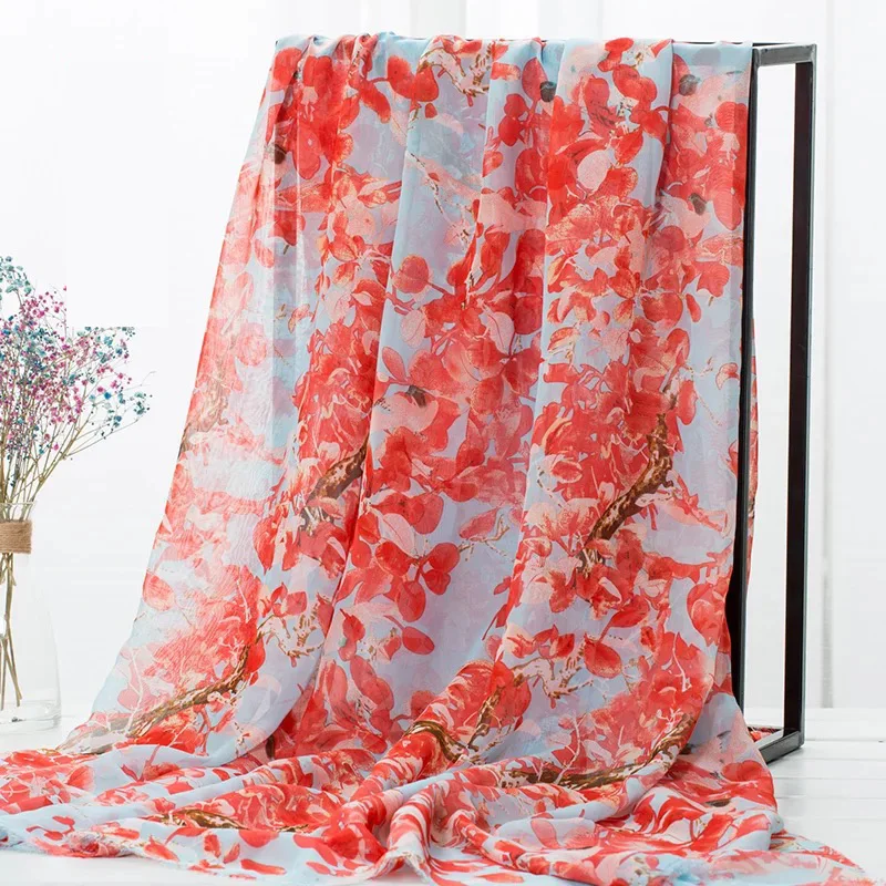 С цветочной печатью платье ткань 75D полиэстер шифон обычная ткань занавес платье шарф изготовление