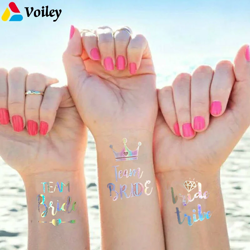 

12pcs Bride To Be Wedding Decor Event Hen Party Accessories Supplies Rainbow Silver Bridesmaid Bridal Shower Tattoos Sticker,7
