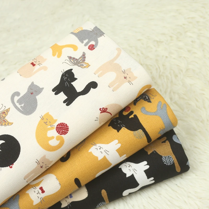 

half yard import cartoon lovely cat print cotton linen fabric, handmade DIY quilts bag garment cloth CR-A150