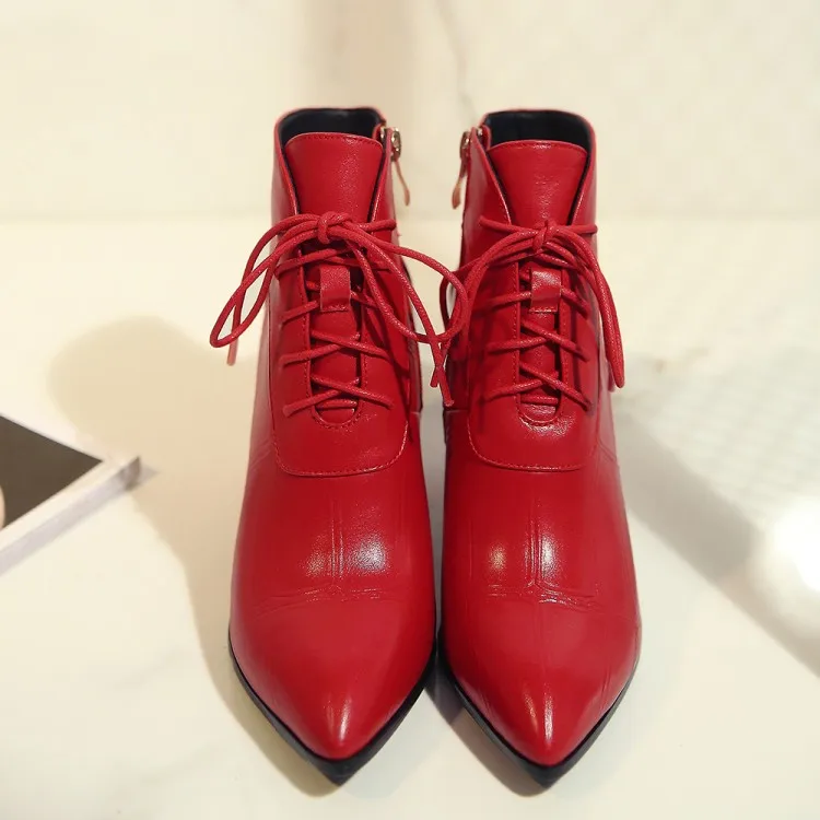 

GPOKHDS 2020 women ankle boots cow leather autumn spring patchwork pointed toe high heels soft boots size 34-42 party dress