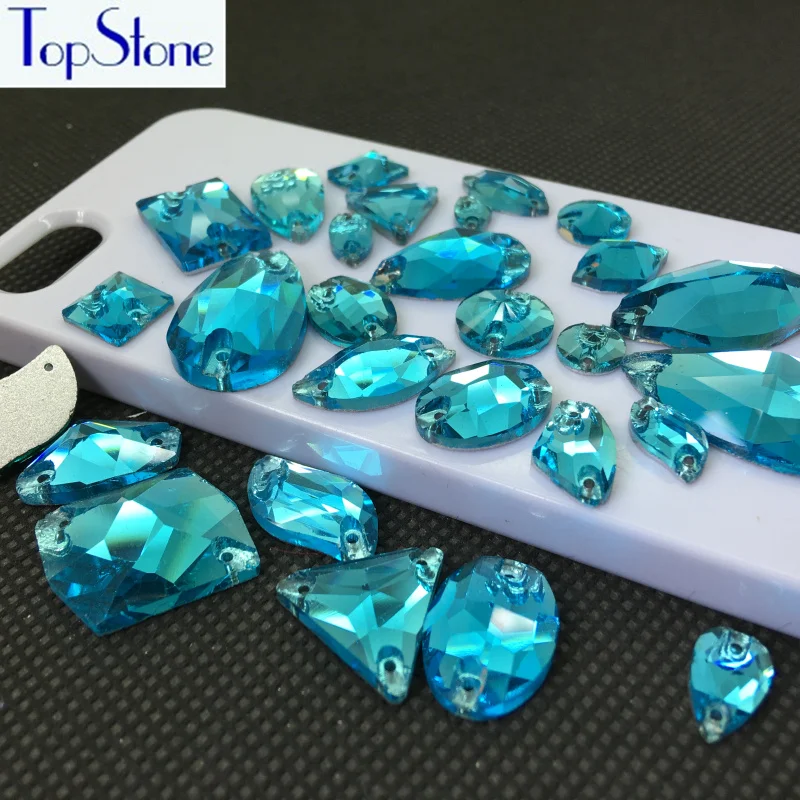 

Aquamarine Color Glass Crystal Sew on Rhinestones Flatback Drop,Oval,Rivoli More Shapes Sew-on Stone Diy Dress Clothing Making