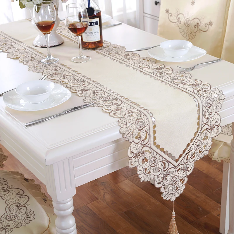 

European Style Big Flower Pattern Lace Table Runner 1pcs Lenghth 145-265cm Table Runner 6 Sizes Decor Tea Dinner Table Runners