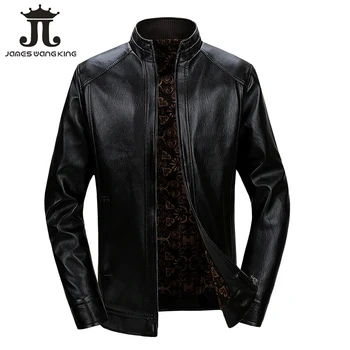 

New winter PU leather jacket men Business stand collar fleece leather jackets black zipper warm coats jaqueta masculina 928