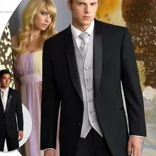 Черные свадебные костюмы для мужчин высокого качества, черный костюм жениха с серебряный жилет, мужской костюм на заказ