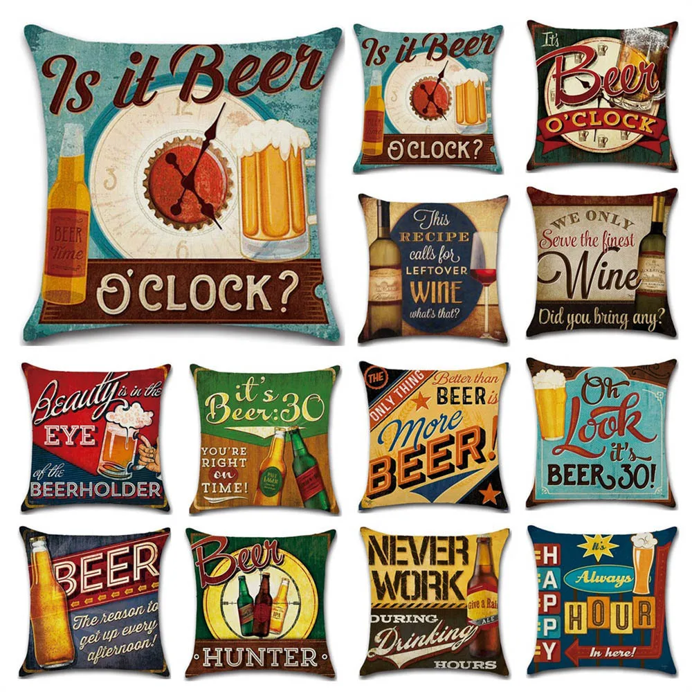 

Retro Beer Cushion Cover Beer Throw Pillow Case Cover cojines decorativos para sofa housse de coussin kussenhoes funda cojin