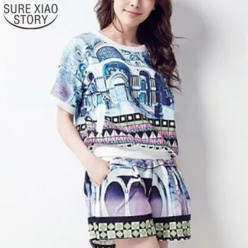 

New Women The Large Size Women Short Sleeve Round Collar Printing Fashion Casual Two-piece Set Tide Summer 2019 Clothing 3563 50