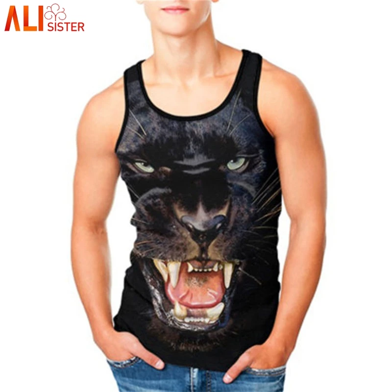 

Alisister Animal Print Black Tank Top Lion Face Summer Beachwear Men Women Sleeveless Slim Bodybuilding Vest Plus Size Tops