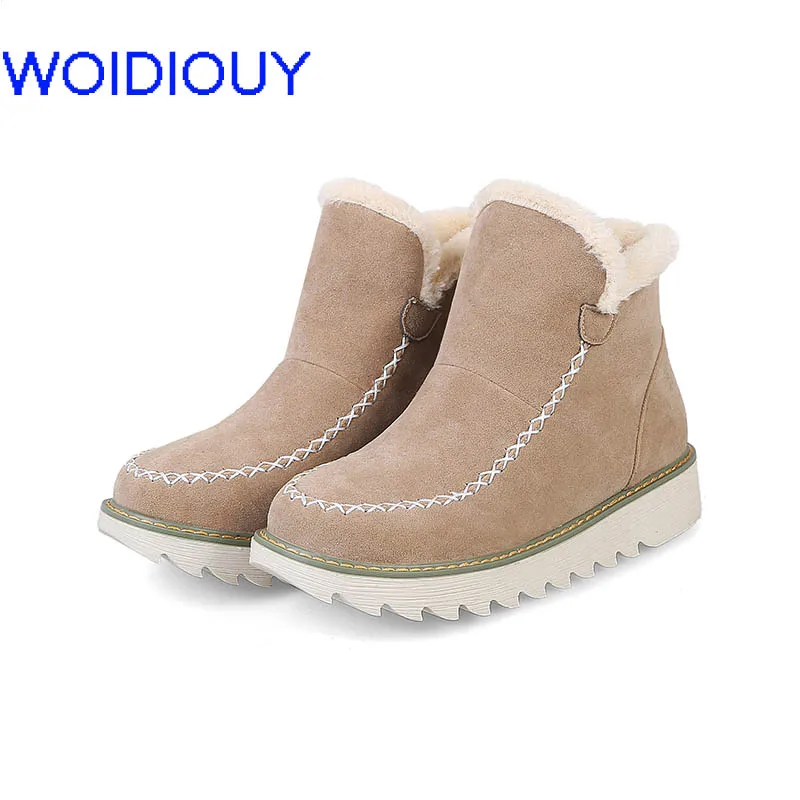 

Winter Brown Sewing Plush Genuine Leather Booties for Women Boots Handmade Flock Leather Boots Womens Boots Round Toe Shoes