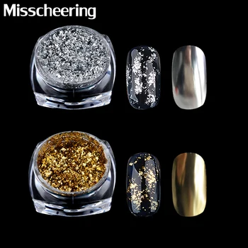 

1 Box Gold Silver Glitter Aluminum Flakes Magic Mirror Effect Powders Sequins Nail Gel Polish Chrome Pigment Decorations
