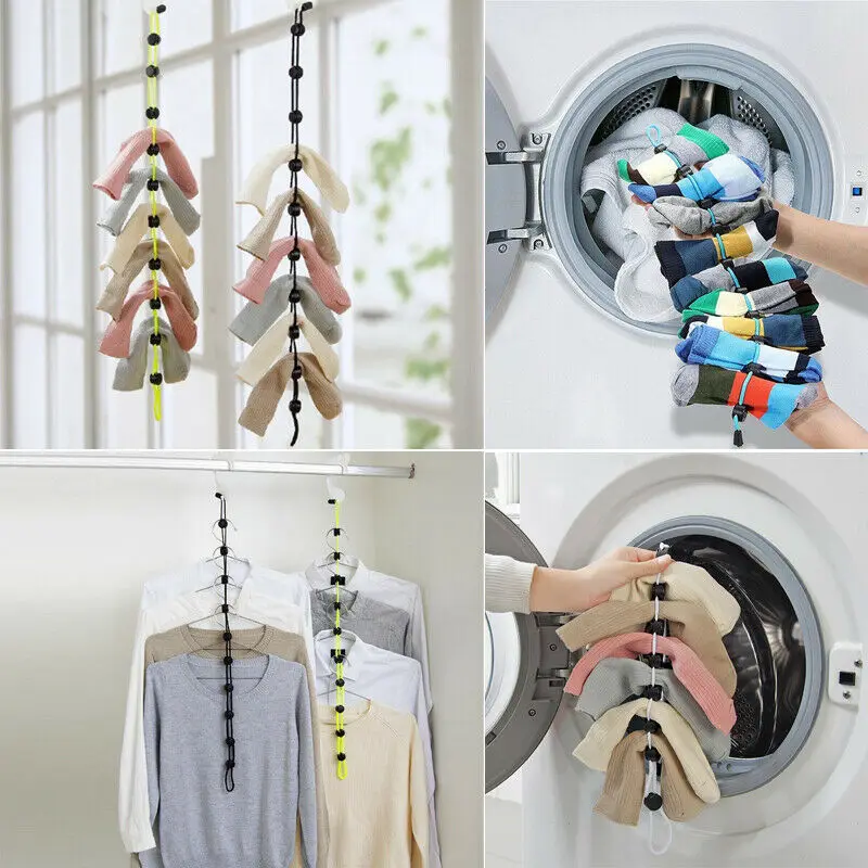 

Home Socks Hanging Rope Creative Multi-function Washing Clothes Basket Net 3 Color Multifunctional Drying Socks Lanyard