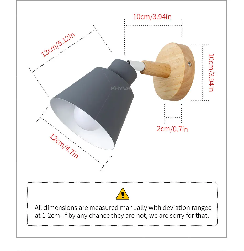 Настенные светильники 10 см деревянная база 12 см алюминиевый легкий абажур вверх и вниз Регулировка рулевой головки E27 безопасный держатель лампы