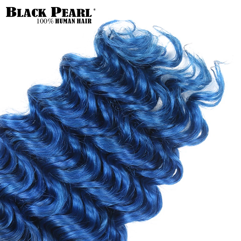 Черные жемчужные предварительно цветные Омбре синие человеческие волосы пучок s 100g индийские волосы с глубоким волнистым плетением 1 пучок T1bBlue волосы для наращивания