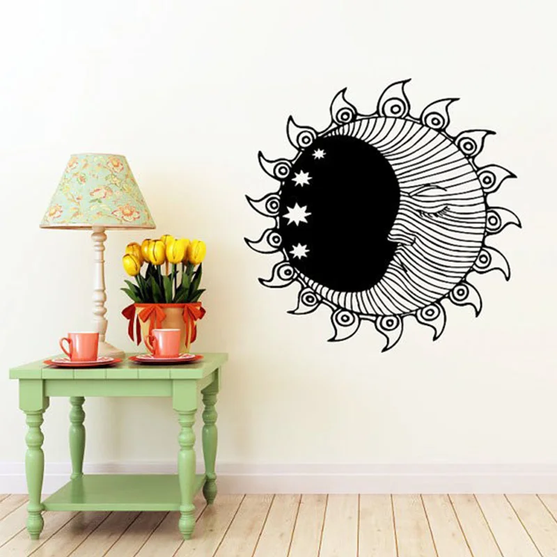 Sun Wall Sticker Moon Crescent Dual Ethnical Stars Symbol Wall Decals