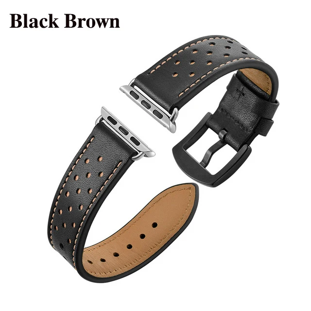 6 Colors Leather Replacement Watch Strap For Apple Watch Band 42mm 38mm 44mm 42mm Women Men Bracelet Band for iWatch 1 2 3 4 5 - Цвет ремешка: black brown