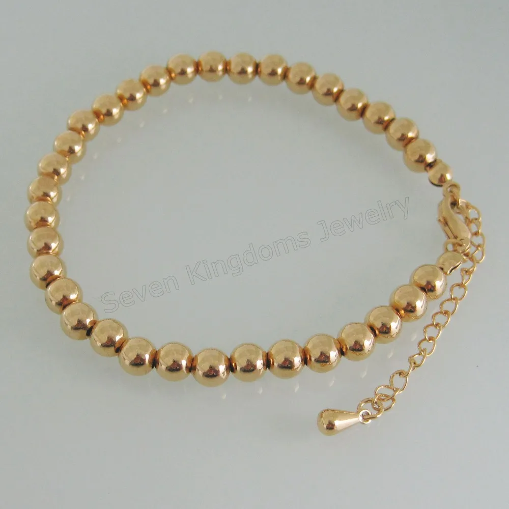 

Min Order 10$ Can mix Design /- YELLOW GOLD GP SOLID OVERLAY FILLED BRASS PLAIN BALL BEADS Dia 0.2" LINK BRACELET 7.9+2.4"