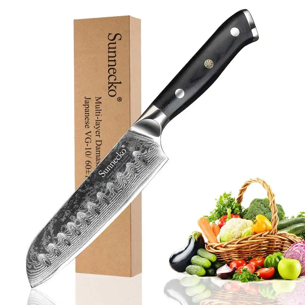 SUNNECKO Премиум 5 ''/7'' Santoku ножи Дамасская сталь кухонный нож японский VG10 лезвие G10 ручка острый мясорубка Инструмент - Цвет: 5 inch Santoku Knife