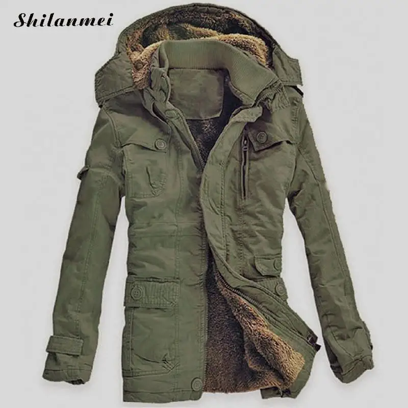 Men's Parkas With Hat Army Green Winter Jacket For Men Zipper Blakc